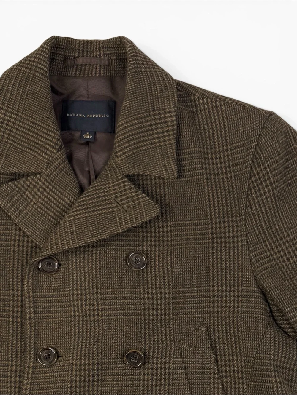 Banana Republic Heritage Brown Plaid Double Breasted Wool Peacoat M
